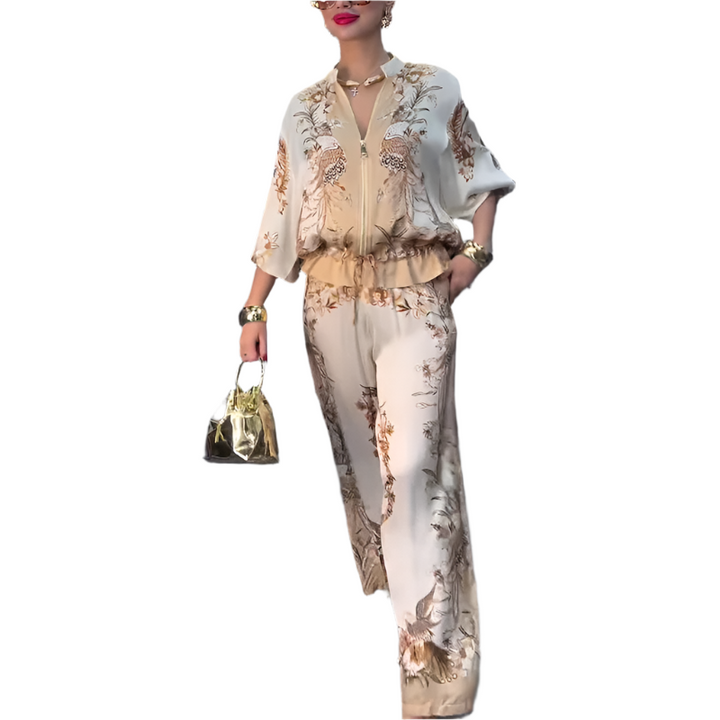 Elise – Women’s Wide-Leg Suit with Stand Collar