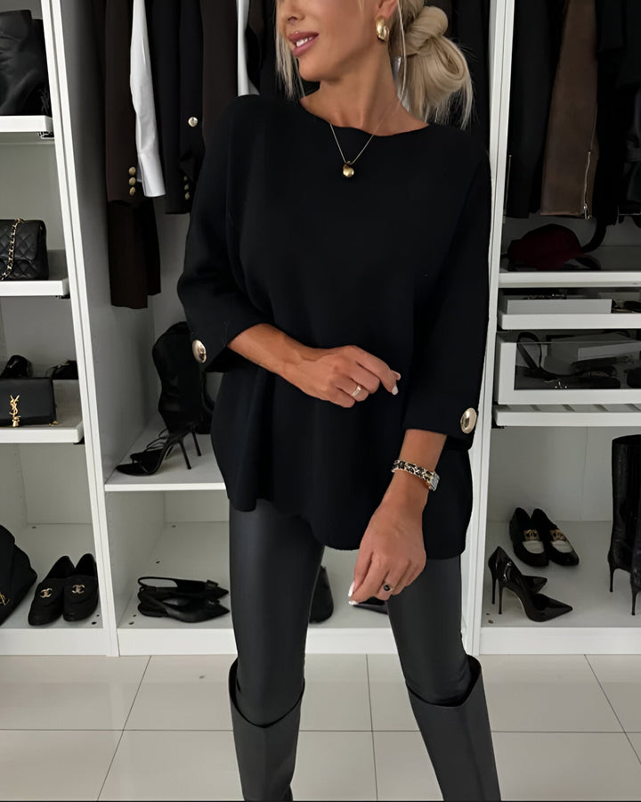 Janella – Relaxed-Fit Women’s Button-Sleeve Sweater
