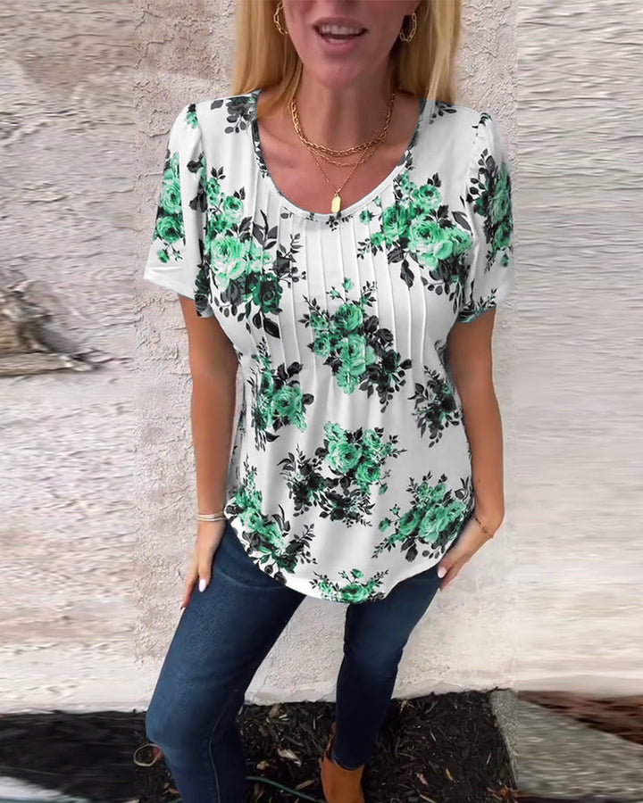 Hannah – Floral Pleated Women’s T-Shirt