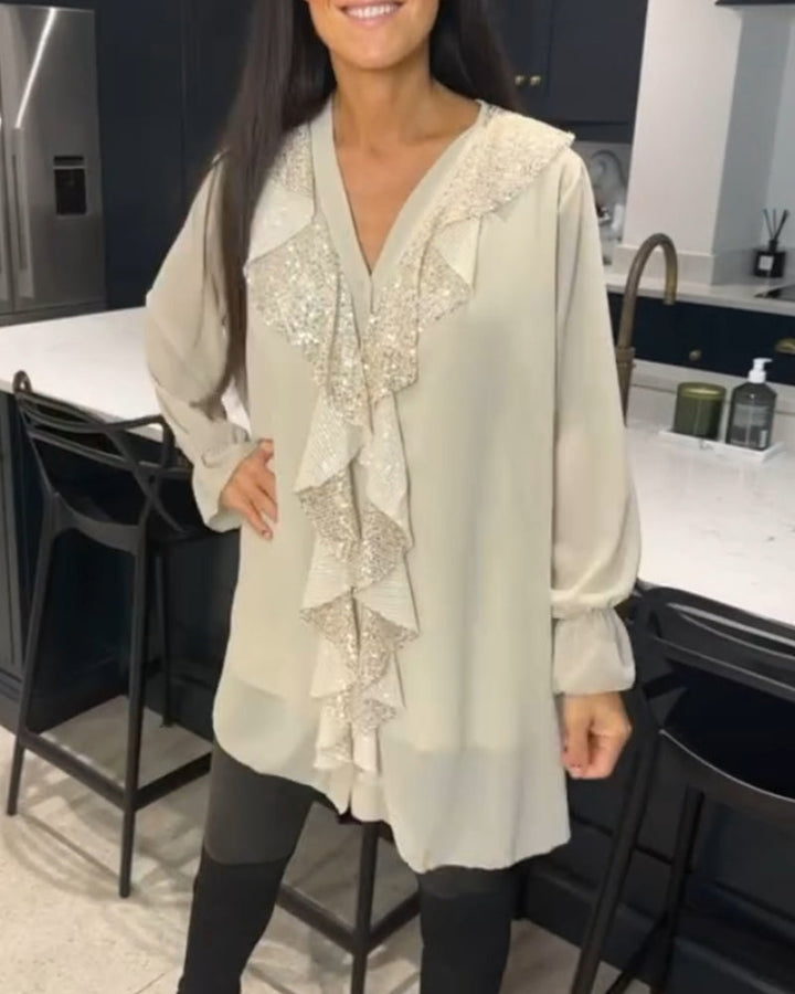 Bella – Sequin-Detail Women’s V-Neck Blouse