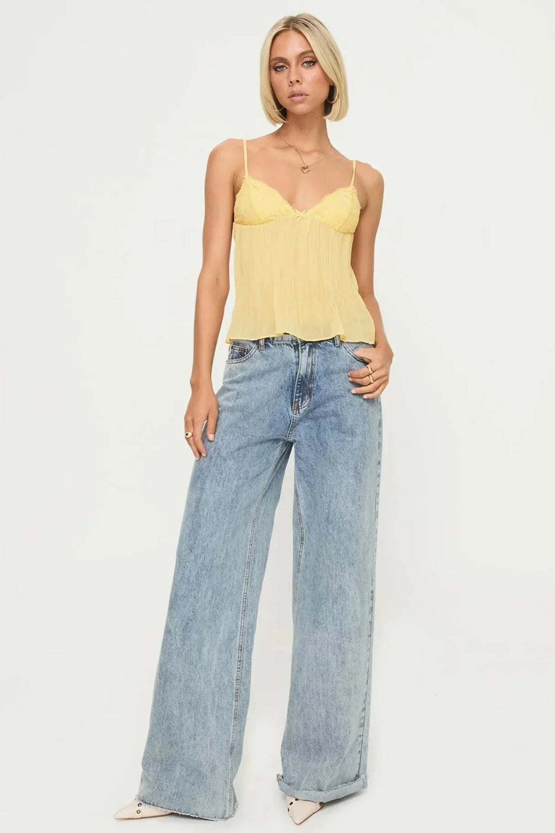 Suzanne – Women's Lace Pleated Spaghetti Strap Top