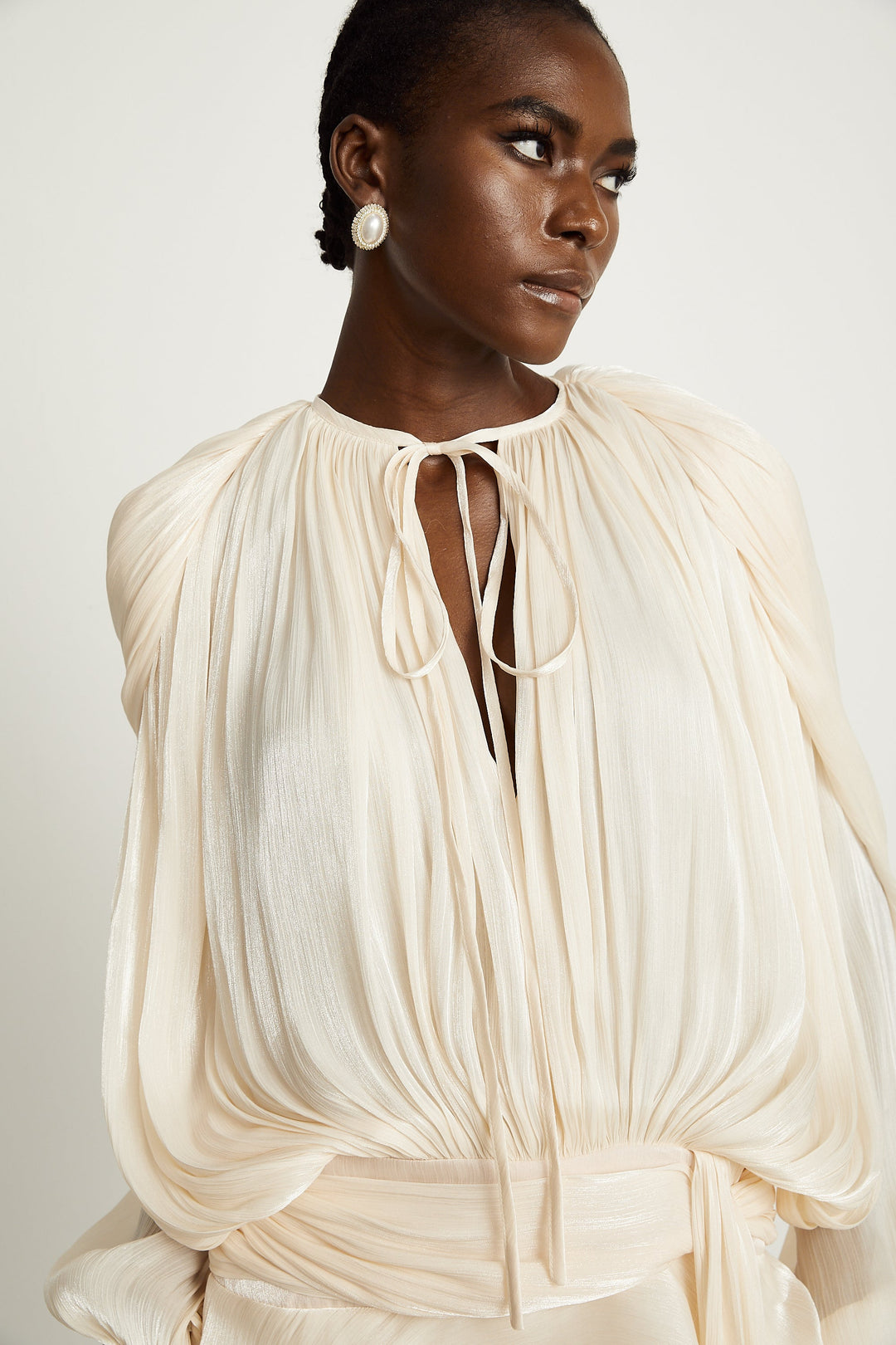 Kali – Fully-Pleated Women’s Ruffled Mini Dress in Neutral Tones