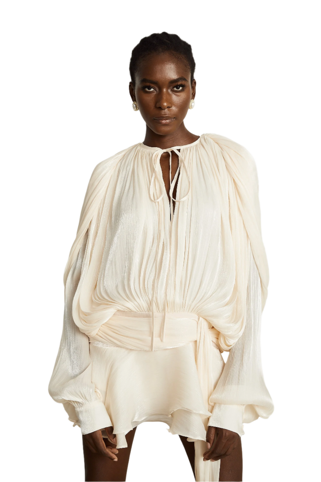Kali – Fully-Pleated Women’s Ruffled Mini Dress in Neutral Tones