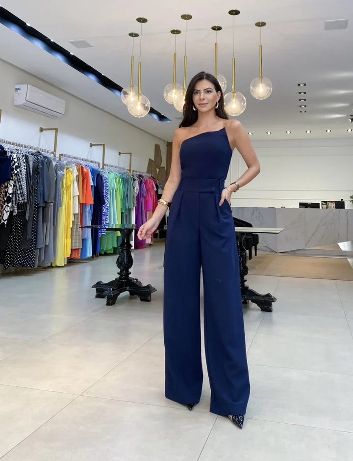 Eliana – Minimalist Women’s One-Shoulder Top & Palazzo Set