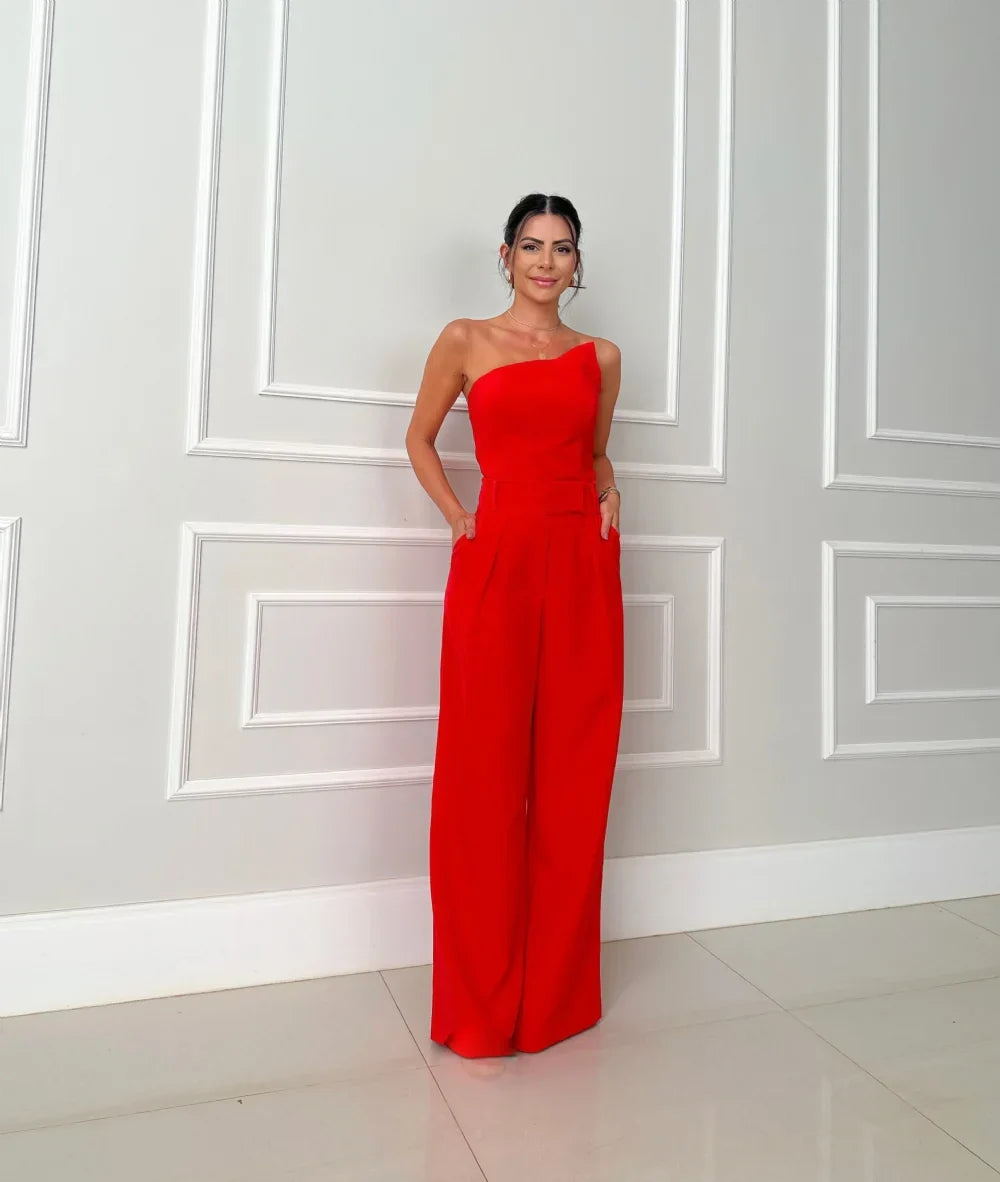 Eliana – Minimalist Women’s One-Shoulder Top & Palazzo Set