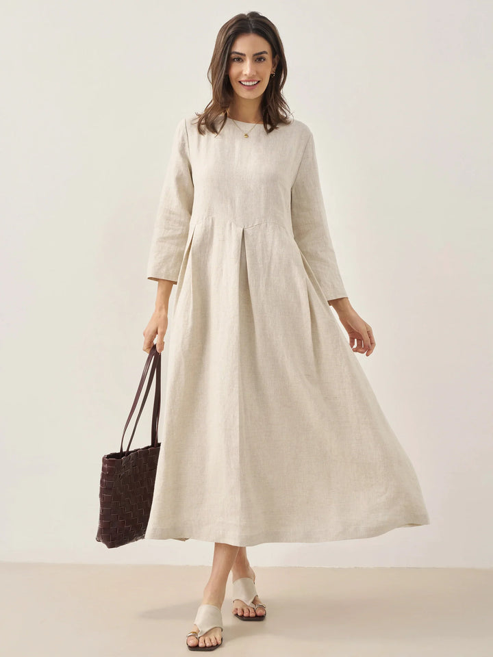 Jacquelyn – Linen Bateau Neck Pleated Women’s Maxi Dress