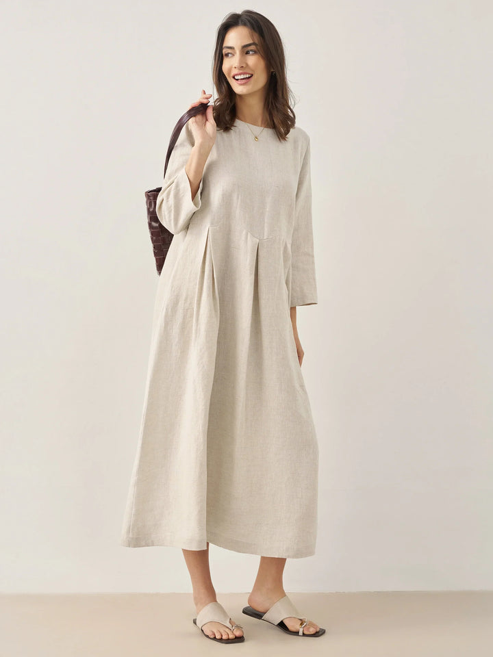 Jacquelyn – Linen Bateau Neck Pleated Women’s Maxi Dress