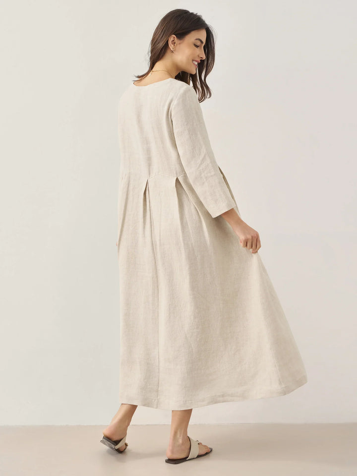 Jacquelyn – Linen Bateau Neck Pleated Women’s Maxi Dress