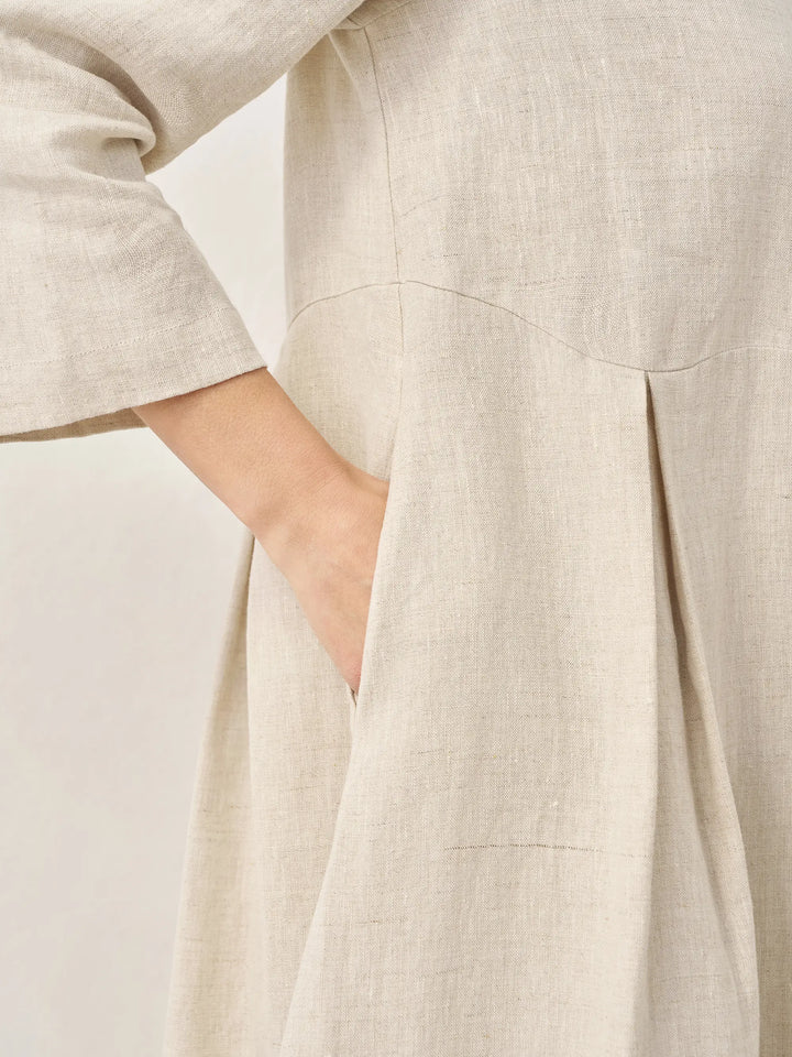 Jacquelyn – Linen Bateau Neck Pleated Women’s Maxi Dress