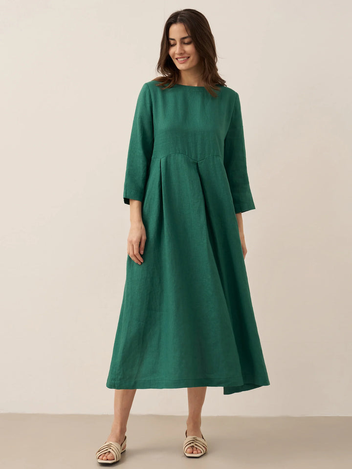 Jacquelyn – Linen Bateau Neck Pleated Women’s Maxi Dress