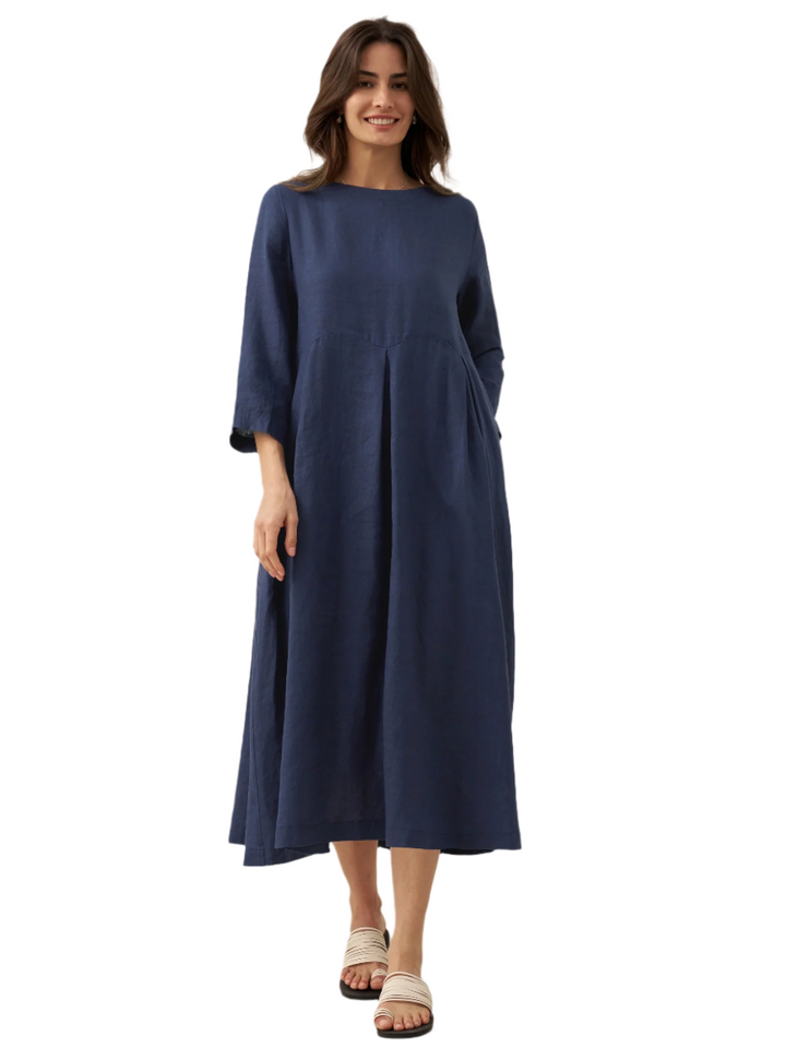 Jacquelyn – Linen Bateau Neck Pleated Women’s Maxi Dress