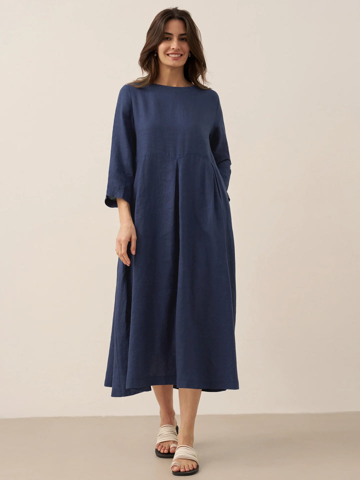Jacquelyn – Linen Bateau Neck Pleated Women’s Maxi Dress