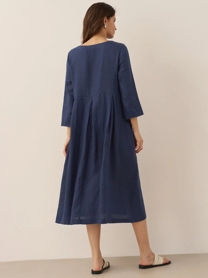 Jacquelyn – Linen Bateau Neck Pleated Women’s Maxi Dress