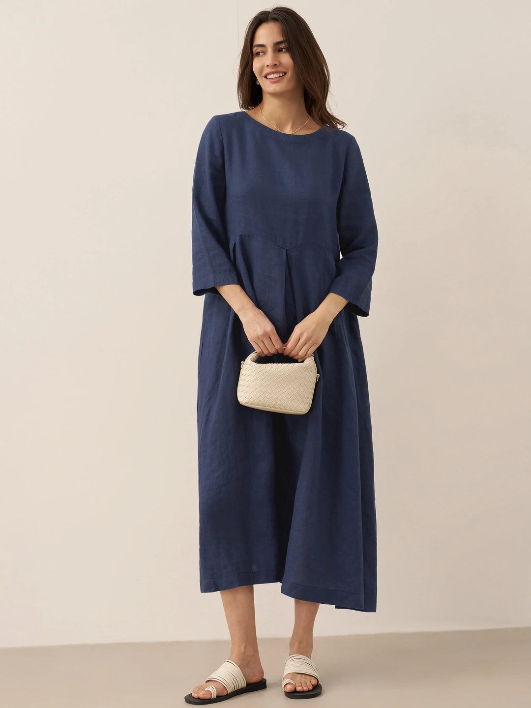 Jacquelyn – Linen Bateau Neck Pleated Women’s Maxi Dress