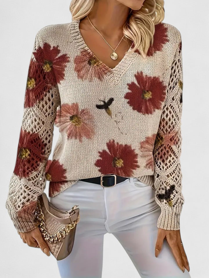 Veya – Floral Pattern Women’s V-Neck Sweater