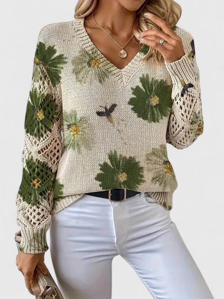Veya – Floral Pattern Women’s V-Neck Sweater