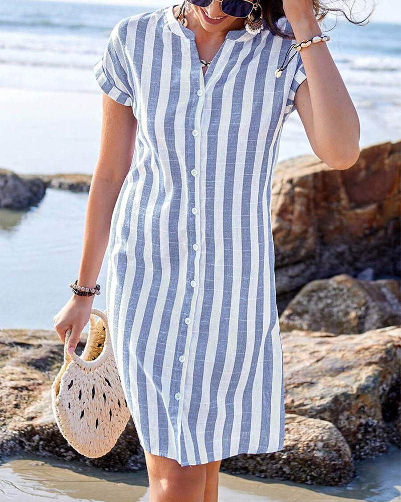 Cécille – Striped Cotton-Linen Women’s Shirt Dress