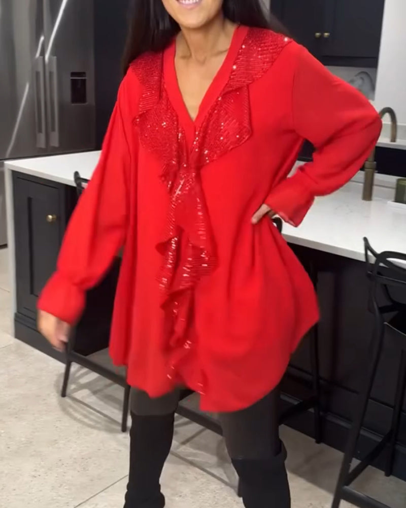 Bella – Sequin-Detail Women’s V-Neck Blouse