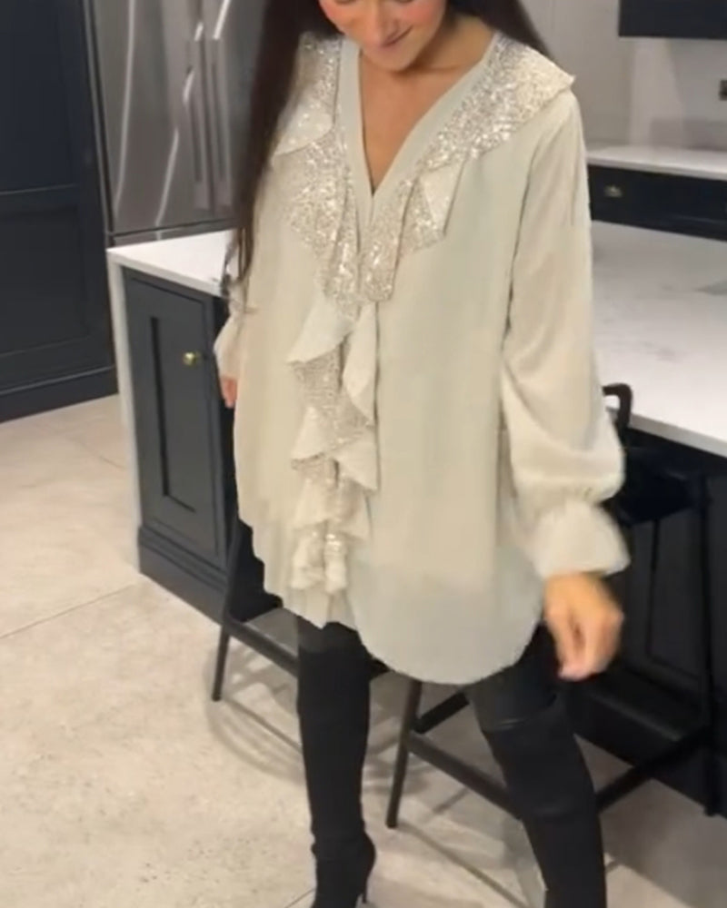 Bella – Sequin-Detail Women’s V-Neck Blouse