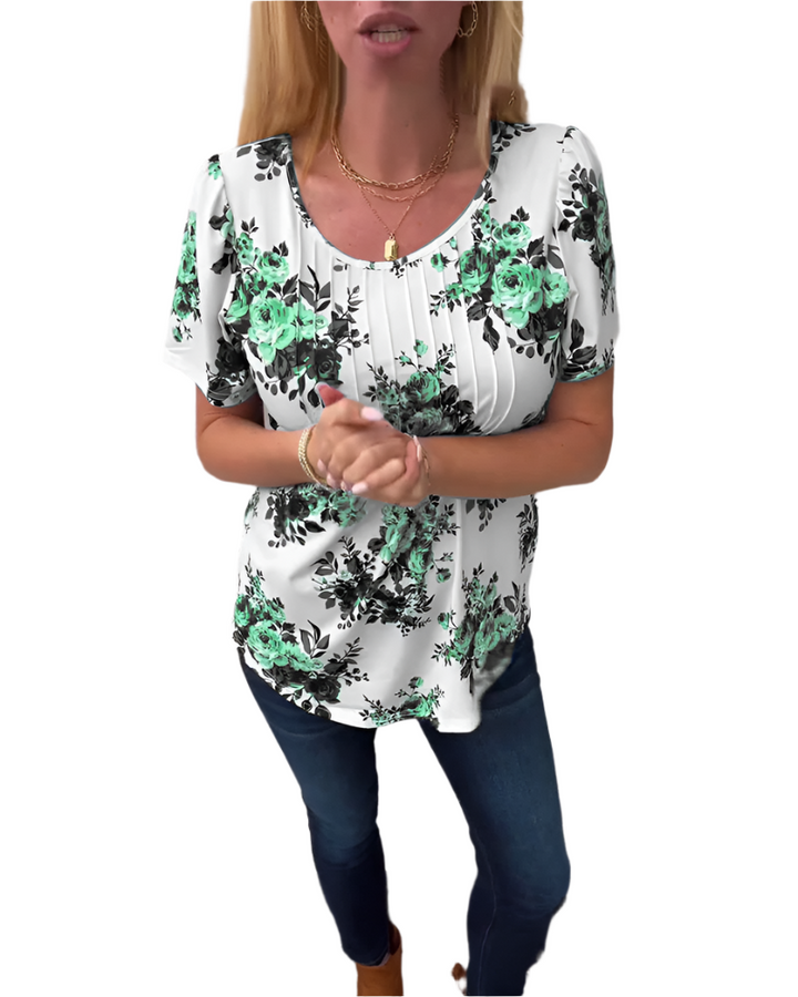 Hannah – Floral Pleated Women’s T-Shirt