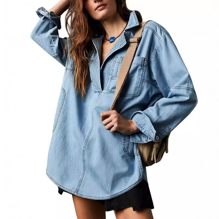 Laurènne – Button-Up Women’s V-Neck Blouse