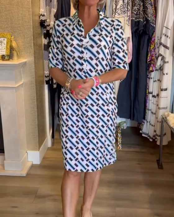 Graziella – Geometric Print Women’s V-Neck Dress