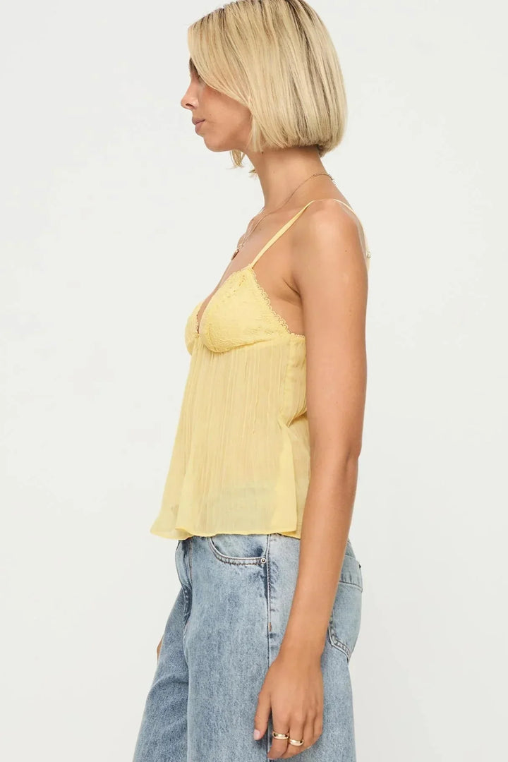Suzanne – Women's Lace Pleated Spaghetti Strap Top