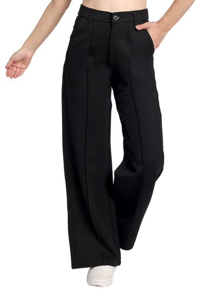 Stella – Black Wide-Leg High-Rise Stretchable Trousers for Women