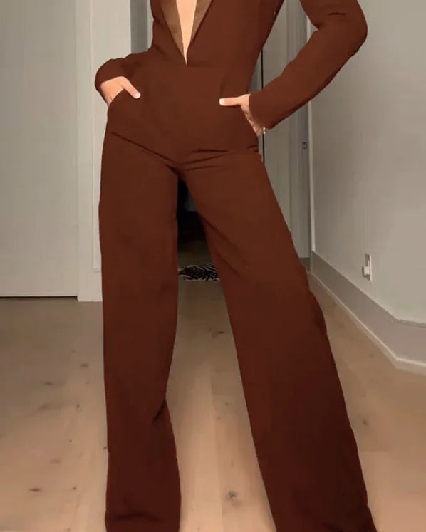 Khione – Women’s Long-Sleeved V-Neck Waist Jumpsuit
