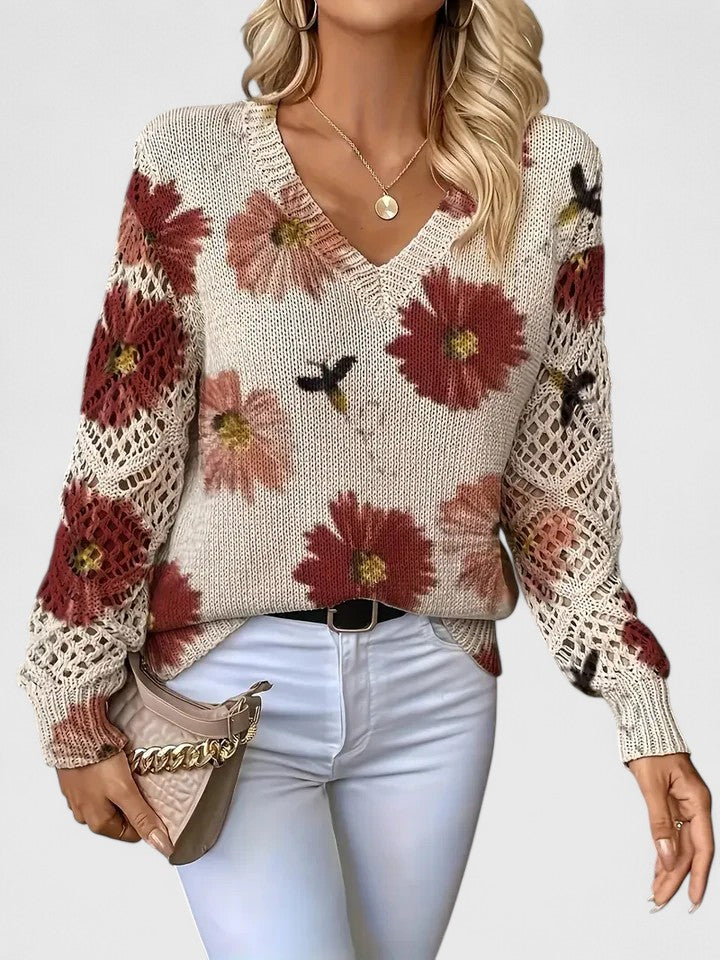 Veya – Floral Pattern Women’s V-Neck Sweater