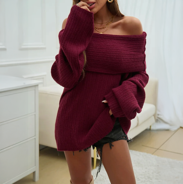 Elena – Off-Shoulder Women’s Pullover Sweater
