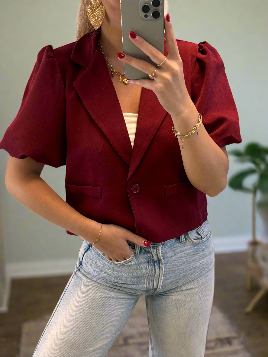 Kiara – Floor-Length Women’s Puff Blazer in Bordeaux