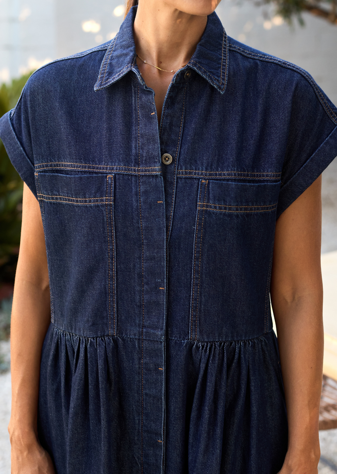 Alyssa – Women's Short-Sleeve Denim Midi Dress
