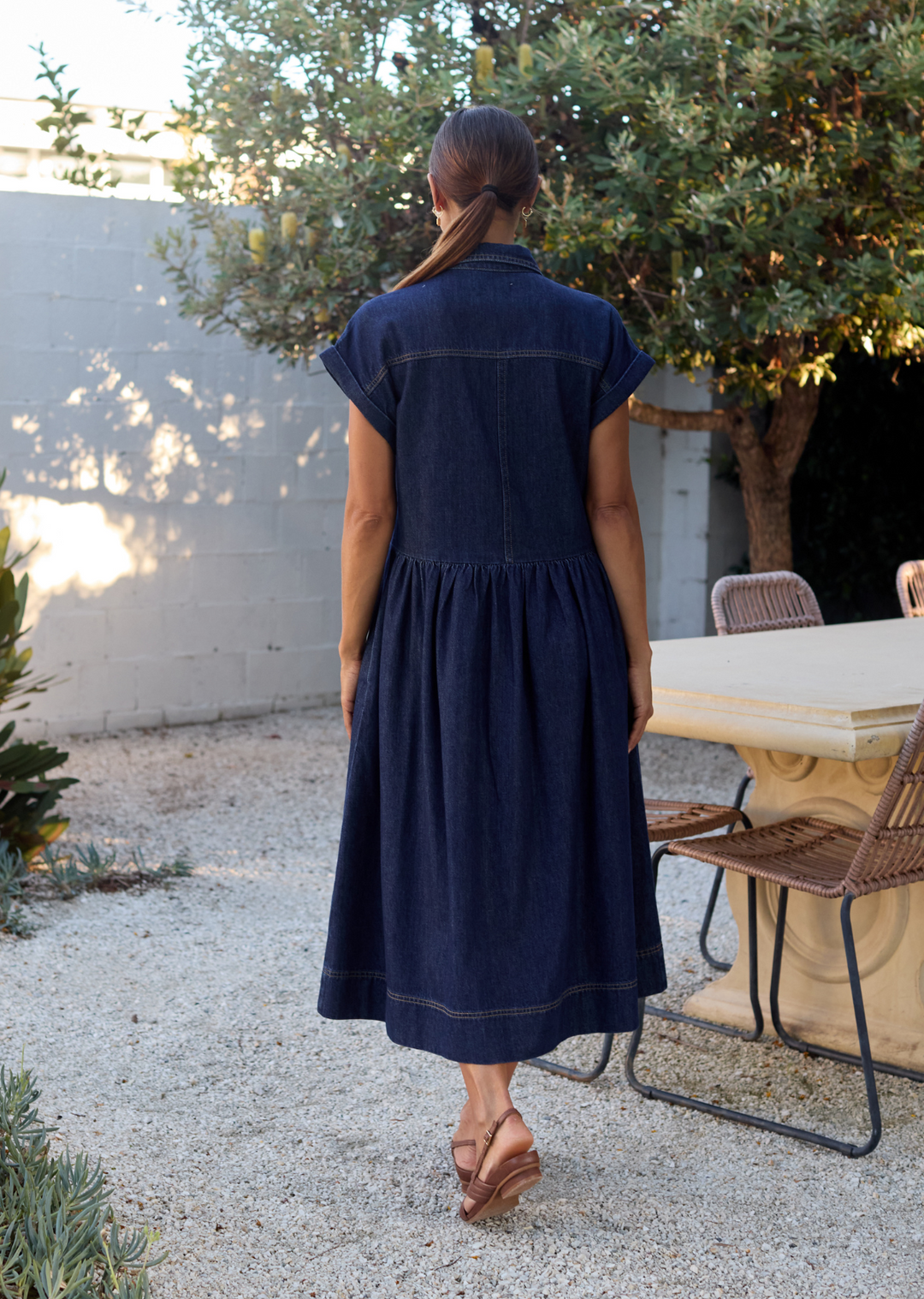 Alyssa – Women's Short-Sleeve Denim Midi Dress