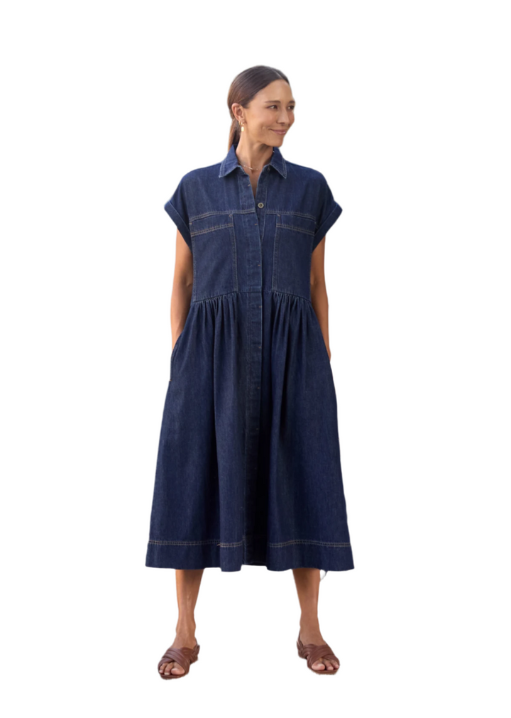 Alyssa – Women's Short-Sleeve Denim Midi Dress