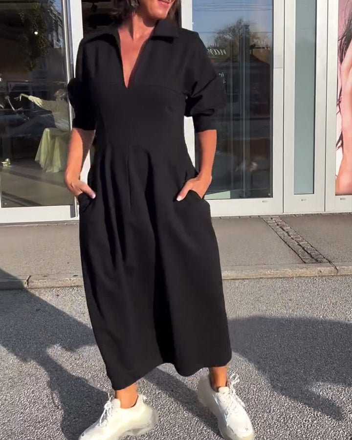 Mia – Casual Solid Color Lapel Dress for Women