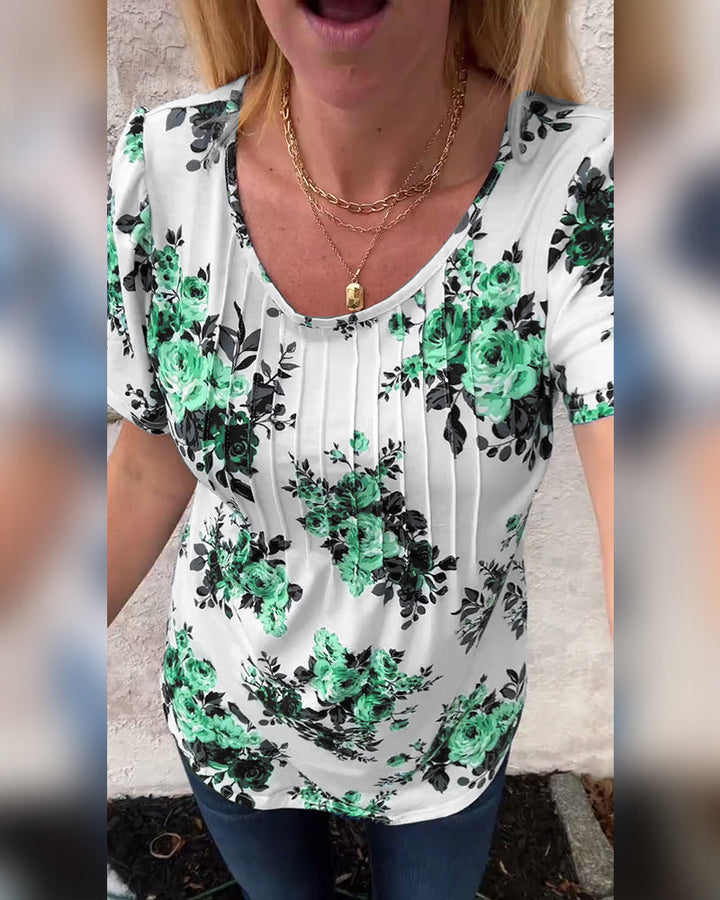 Hannah – Floral Pleated Women’s T-Shirt