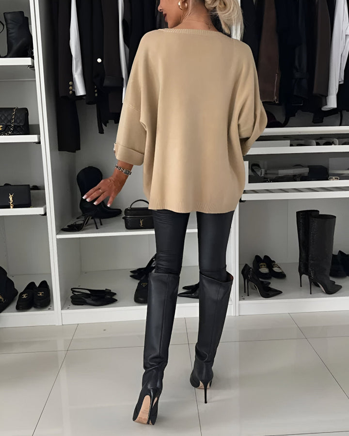 Janella – Relaxed-Fit Women’s Button-Sleeve Sweater