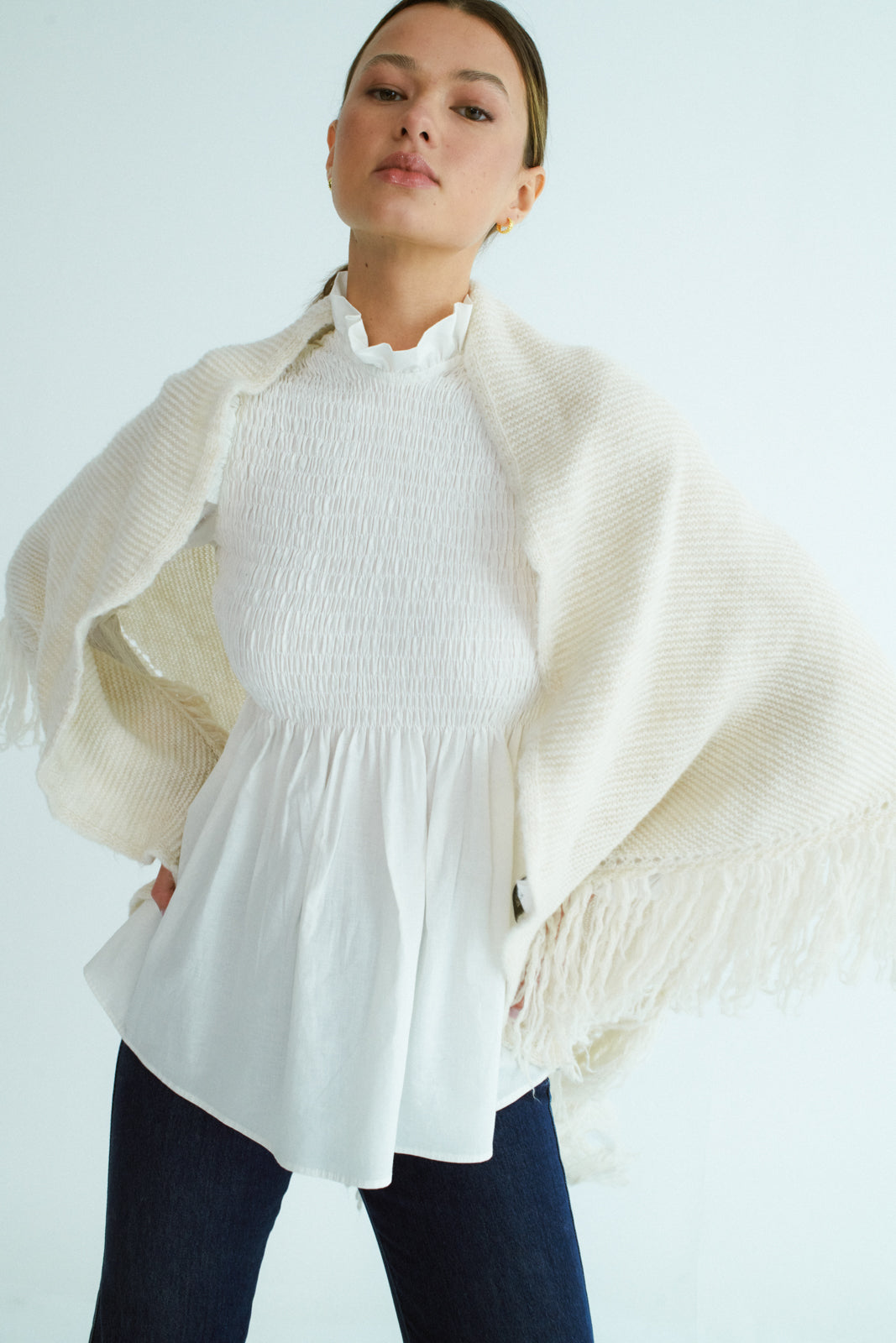 Lucienne – Textured White Women’s Oversized Poncho