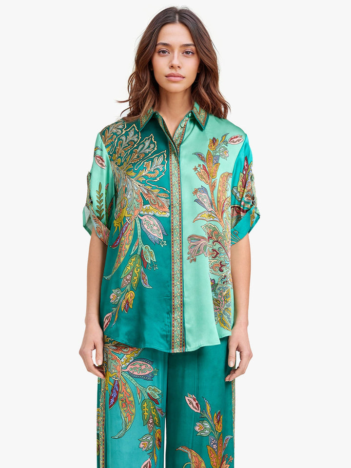 Geneviève – Emerald-Tone Oversized Women’s Button-Up Shirt