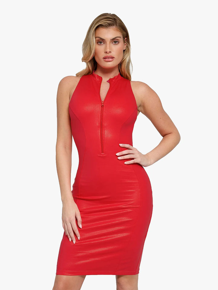 Giuliana – Faux Leather Sculpting Zip Midi Dress for Women