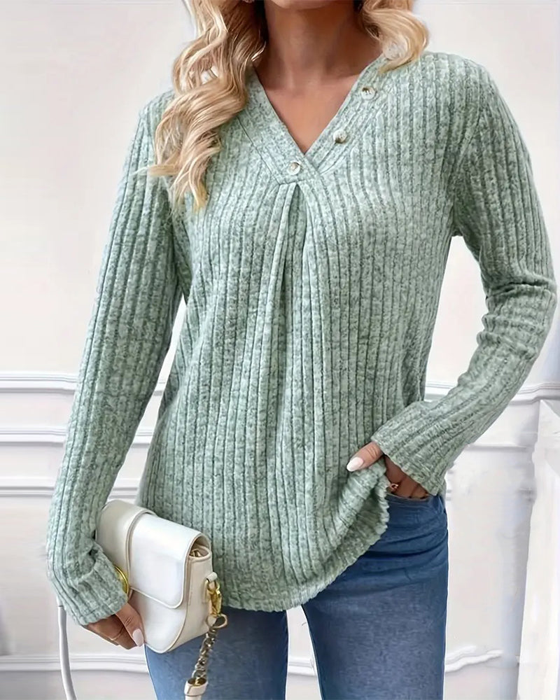 Carmela – Buttoned Women’s V-Neck Ruched Top