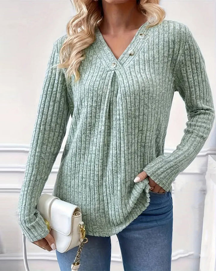 Carmela – Buttoned Women’s V-Neck Ruched Top