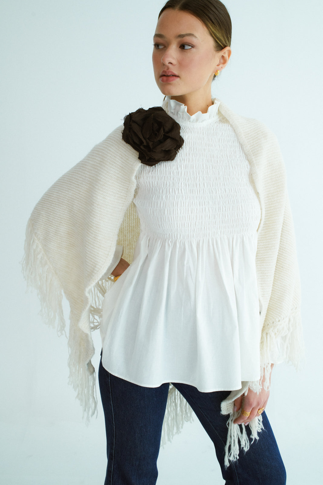 Lucienne – Textured White Women’s Oversized Poncho