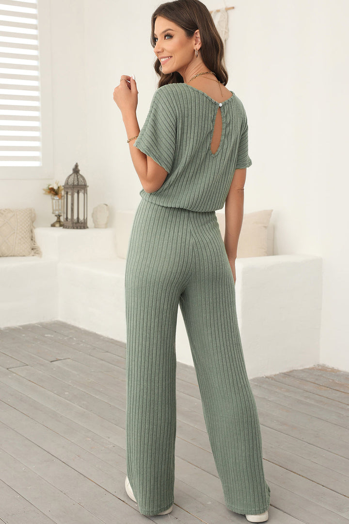 Grace – Dark Grey Women’s Ribbed Keyhole Jumpsuit