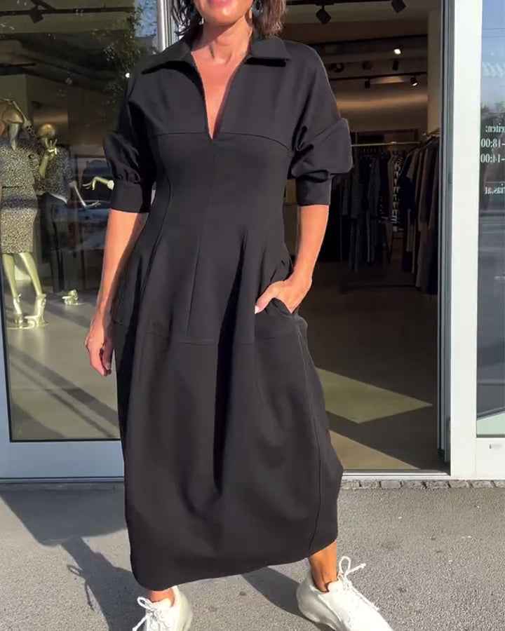 Mia – Casual Solid Color Lapel Dress for Women
