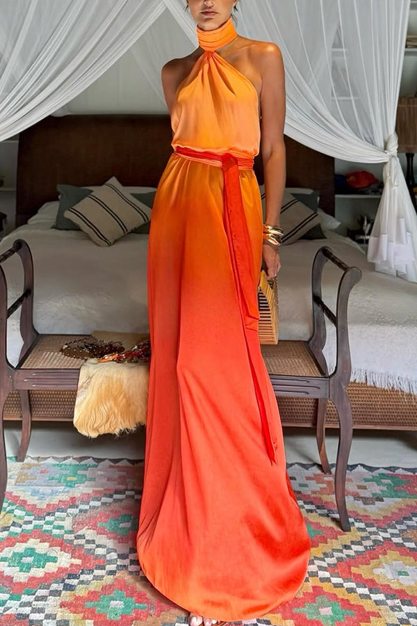 Claire – Women's Gradient High Neck Backless Maxi Dress