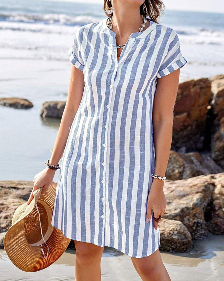 Cécille – Striped Cotton-Linen Women’s Shirt Dress