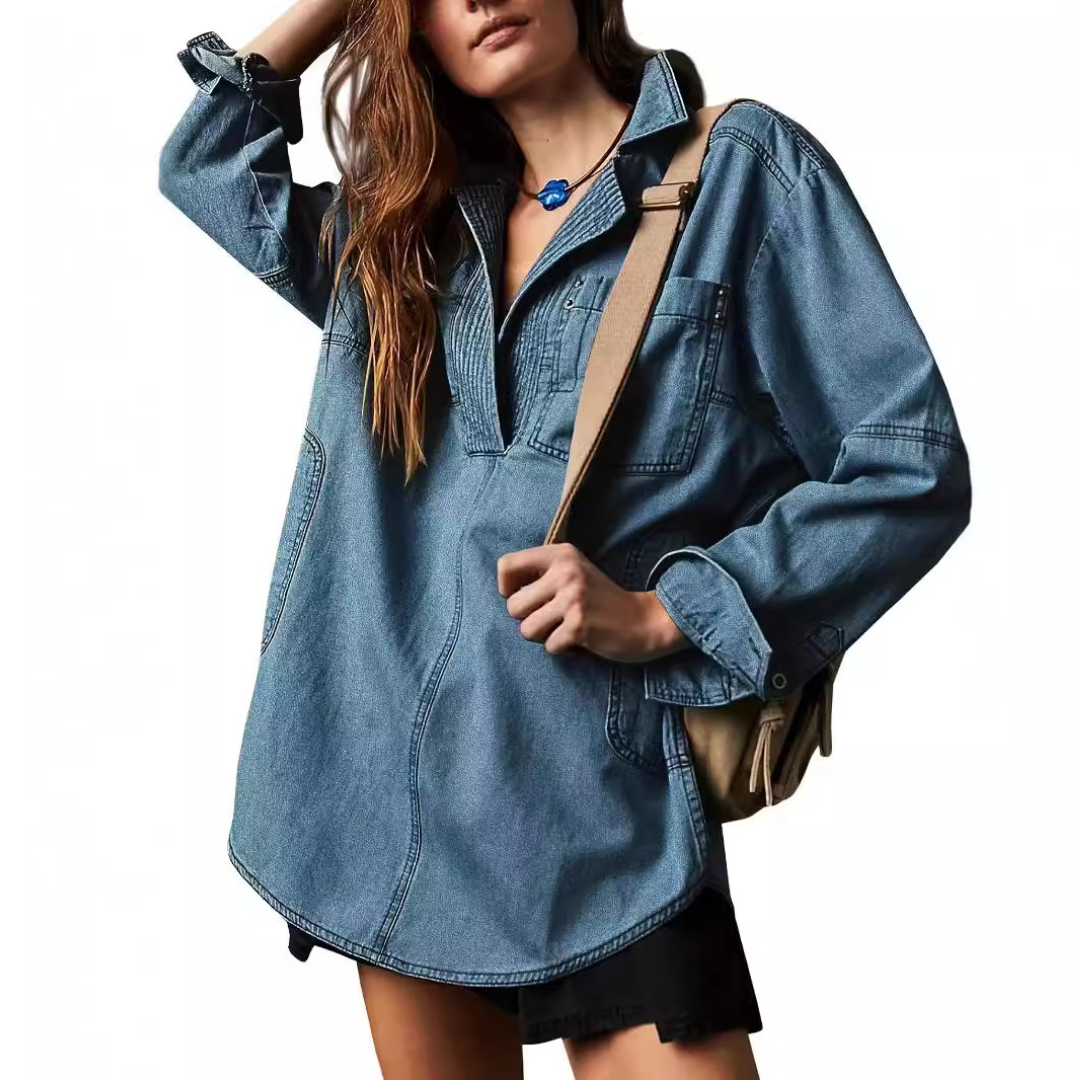 Laurènne – Button-Up Women’s V-Neck Blouse