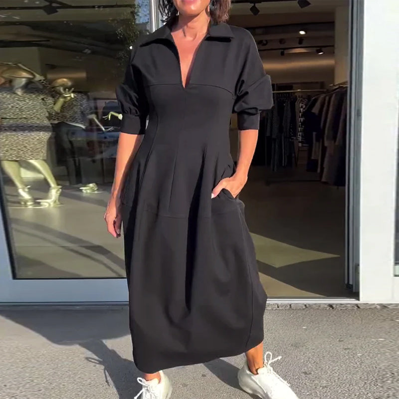 Mia – Casual Solid Color Lapel Dress for Women